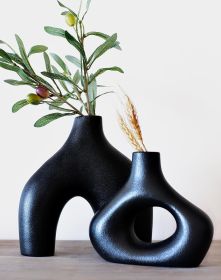 Donut Vase, Set of 2 - Minimalist Nordic, White Ceramic Hollow Donut Vase Decor | Table Centerpiece, Olive Plant, Wedding, Living Room, Bookshelf