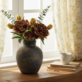 Ceramic Decorative Flower Vase | 6 Inch Pottery Rustic Farmhouse | Boho | Terracotta Vase for Home Decor, Table, Living Room, Bathroom, Shelf