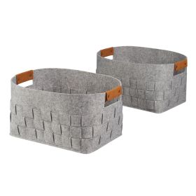Medium Woven Felt Basket, Light Grey, Set of 2
