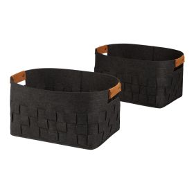 Medium Woven Felt Basket, Dark Grey, Set of 2