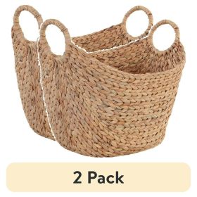 (2 pack)Extra Large Natural Woven Water Hyacinth Boat Decorative Storage Basket, 19 in x 17 in x 14 in