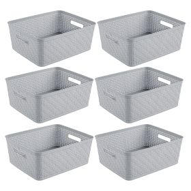 14 x 11.5 x 5'' Woven Plastic Storage Basket Organizers, Cement, 6 Pack