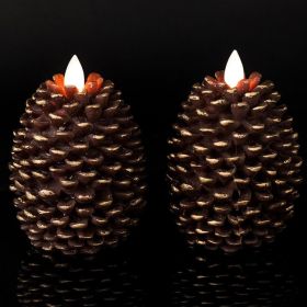 Flameless Candles with Timer, Battery Operated Flickering Wick Real Wax Pine Cone Candles for Holiday Indoor Decoration, Set of 2