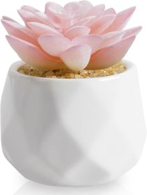 Succulents Plants Artificial in Pots-Rose Pink, Small Fake Succulents Plants for Home Decor Indoor for Women, White Ceramic Faux Succulents, Set