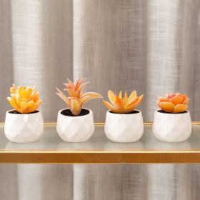 Artificial Faux Succulents in Pots, Orange Fake Plants for Women Desk