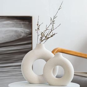 White Ceramic Vases- 2 for Modern Home Decor, Round Matte Boho Vase for Decor