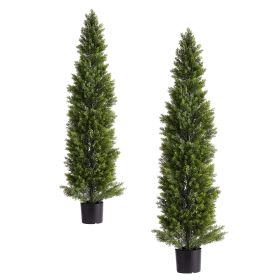 Artificial Topiary Cedar Trees, 60 inch 2 Set Faux Pine Shrubs Plants, Fake Silk Tree Look Real