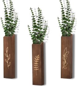Wooden Wall Planter Set of 3 - Modern Home Decor for Living Room, Bedroom, Bathroom - Dark Brown Finish Planter for Dried Flowers, Faux Greenery