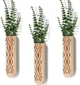 Wooden Wall Planter Set of 3 - Modern Bohemian Home Decor for Living Room, Bedroom, Bathroom - Beige Finish Planter for Dried Flowers, Faux Green