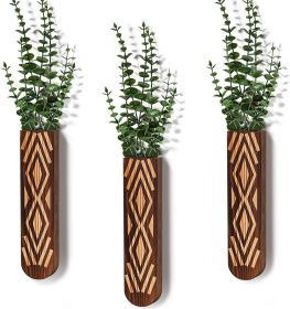 Wooden Wall Planter Set of 3 - Modern Bohemian Home Decor for Living Room, Bedroom, Bathroom - Versatile Walnut Finish Planter for Dried Flowers