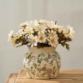 Ceramic Red Rose Floral Vase with Wide Mouth Lace, 4.84 Inch Cracked Chinoiserie Rustic Farmhouse Vases, Pastoral Retro Vase for Home Decor, Tabl