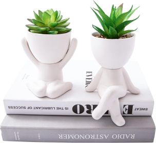 2 PCS Unique Artificial Plants Succulents Office Decor for Women and Men, Small Fake Plants with Human-Shaped Pots