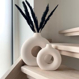 Ceramic Vases for Home Decor, Set of 2 Donut Vases, Modern Vase, White Vases, Farmhouse Vase, Decorative Vase, Round Boho Vase for Bookshelf, Man