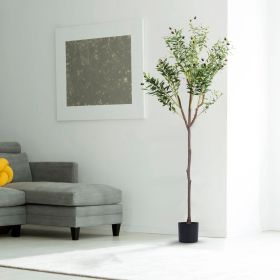 5.9FT Artificial Olive Tree Tall Fake Olive Plant Faux Potted Olive Tree with Lush Olive Branches and Fruits with Black Planter Pot for Modern Ho