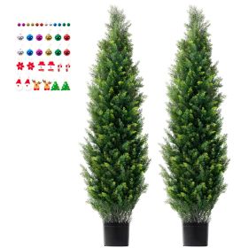 Artificial Cedar Topiary Tree, 60 inch Tall (2 Pieces), with Extra Leaves & Pot Faux Evergreen Fake Pine Cypress Trees Plant