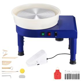 Pottery Wheel, 14 in Ceramic Wheel Forming Machine, 60-300 RPM Speed Adjustable Foot Pedal, Adjustable Lift Leg, Detachable Basin (Color: Blue, Disc Diameter: 36 cm)