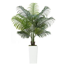 Artificial Areca Palm Tree 5 ft, Fake Palm Tropical Plants with White Tall Planter, Faux Floor Silk Plant in Pot (Tree Type: Areca Palm, size: 5 ft)